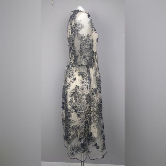 Vicky and Lucas Puff Sleeve Embroidered Floral Black Lace Mesh Dress - Picture 5 of 16